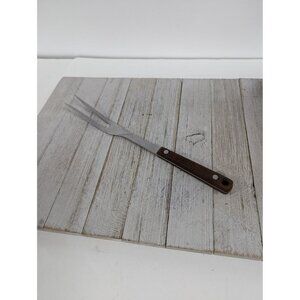 Vintage Pyramid #2 Stainless Steel 11 3/4" Meat Fork Red Brown Handle